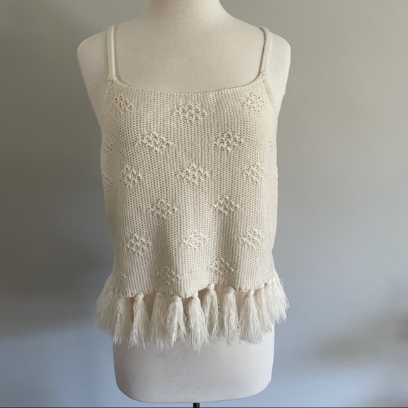 Del Mar Cream Tasseled Knit Sweater Tank Top - Picture 3 of 9